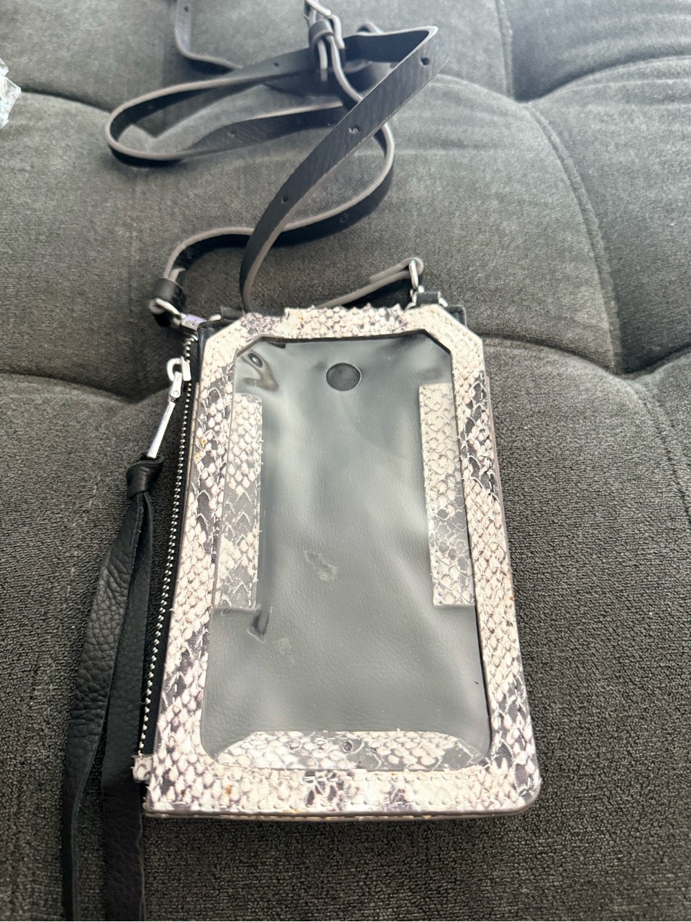 Aimee Kestenberg Snake-Print Crossbody Phone Holder in Black and Cream